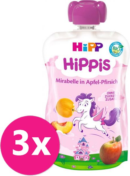 3x HiPP BIO HiPPis Jablko, Broskev, Mirabelka (12 m+) 100 g - obrázek 1