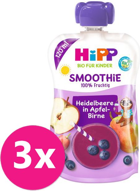 3x HiPP BIO Smoothie Jablko-Hruška-Borůvky, 100 g – ovocný příkrm - obrázek 1