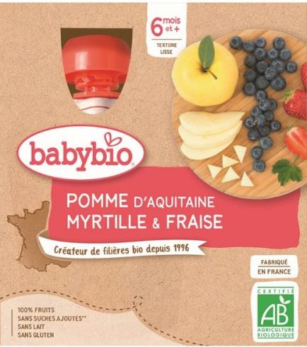 3x BABYBIO Kapsička jablko borůvky jahody - ovocný příkrm (4x90 g) - obrázek 2