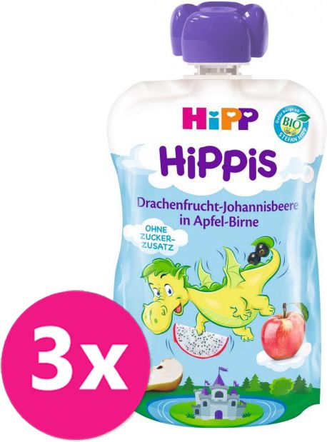 3x HiPP BIO HiPPis Jablko, Hruška, Dračí ovoce, Černý rybíz (12 m+) 100 g - obrázek 1