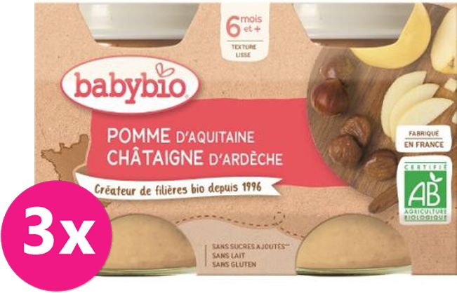 3x BABYBIO Jablko s kaštanovým pyré 2x130 g – ovocný příkrm - obrázek 1