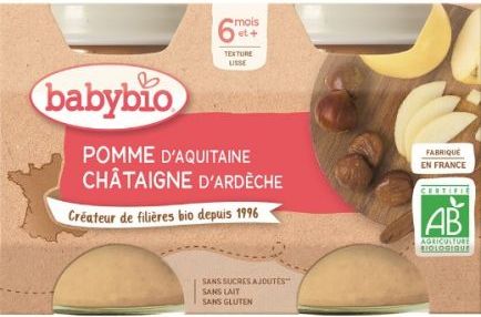 3x BABYBIO Jablko s kaštanovým pyré 2x130 g – ovocný příkrm - obrázek 2