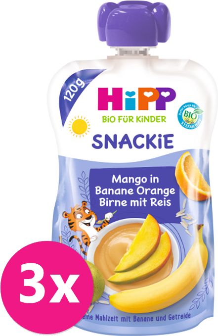 3x HiPP HiPPiS BIO Sport Hruška-Pomeranč-Mango-Banán-Rýže 120 g – ovocný příkrm - obrázek 1