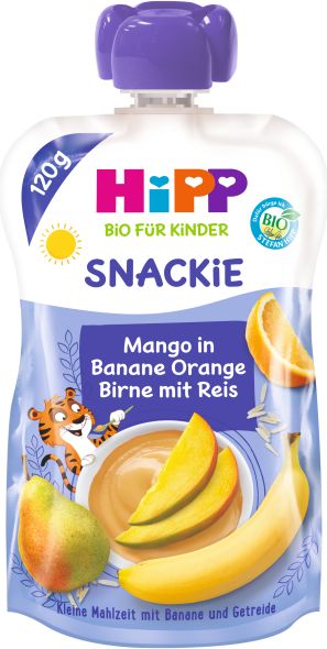 3x HiPP HiPPiS BIO Sport Hruška-Pomeranč-Mango-Banán-Rýže 120 g – ovocný příkrm - obrázek 2