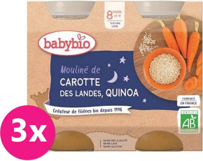 3x BABYBIO Večerní menu mrkvové mouliné a quinoa 2 x 200 g - obrázek 1