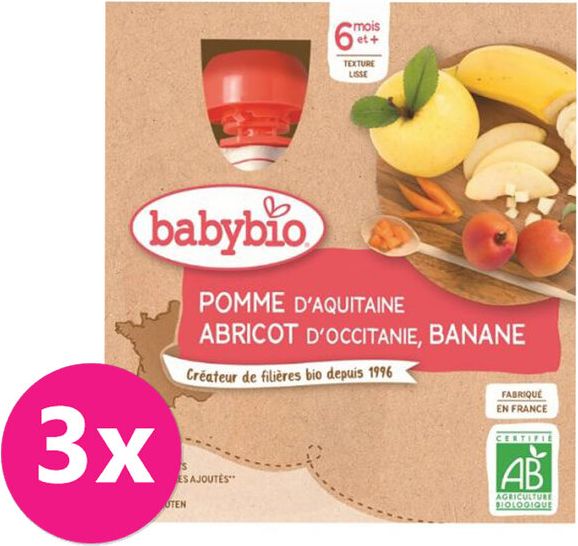 3x BABYBIO Kapsička jablko meruňka banán 4 x 90 g - obrázek 1