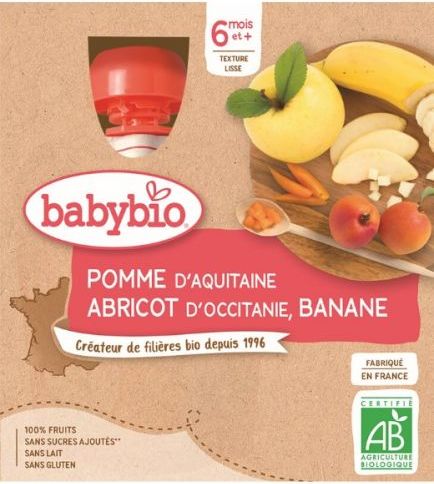 3x BABYBIO Kapsička jablko meruňka banán 4 x 90 g - obrázek 2