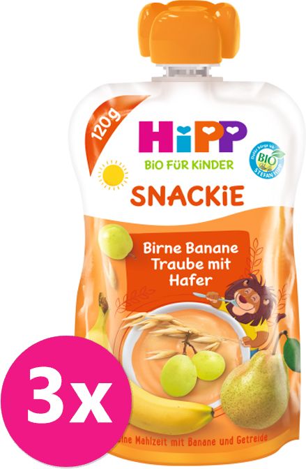 3x HiPP HiPPiS BIO Sport Hruška-Banán-Bílé hrozno-Oves 120 g – ovocný příkrm - obrázek 1