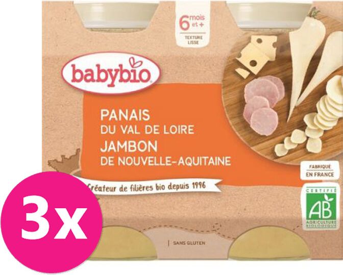 3x BABYBIO Příkrm pastinák šunka gruyere - maso-zeleninový příkrm (2x200 g) - obrázek 1