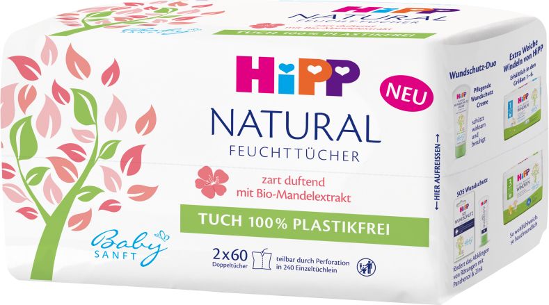 3x HiPP Babysanft Čistící vlhčené ubrousky Natural 2x60 ks - obrázek 2