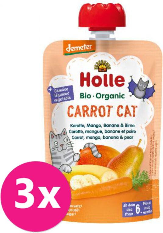 3x HOLLE Carrot Cat Bio pyré mrkev mango banán hruška 100 g (6+) - obrázek 1