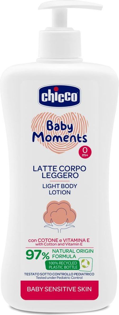 CHICCO Mléko jemné tělové s dávkovačem Baby Moments Sensitive 97 % přírodních složek 500 ml - obrázek 1
