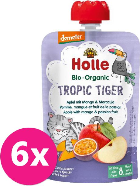6x HOLLE Tropic Tiger Bio ovocné pyré jablko, mango a maracuja, 100 g (8 m+) - obrázek 1