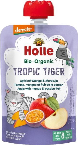 6x HOLLE Tropic Tiger Bio ovocné pyré jablko, mango a maracuja, 100 g (8 m+) - obrázek 2