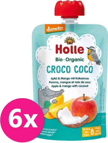 6x HOLLE Croco Coco Bio ovocné pyré jablko, mango, kokos, 100 g (8 m+) - obrázek 1