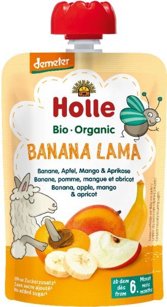 6x HOLLE Banana lama Bio ovocné pyré banán, jablko, mango, meruňka, 100 g (6 m+) - obrázek 2