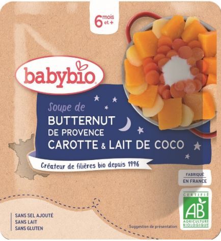 3x BABYBIO Polévka z máslové dýně s mrkví a kokosovým mlékem 190 g – zeleninový příkrm - obrázek 2