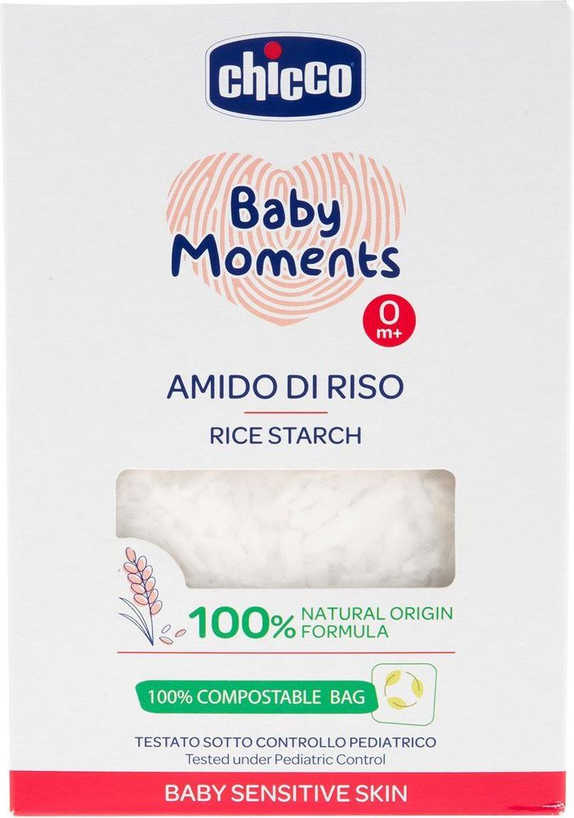 CHICCO Škrob dětský rýžový do koupele zklidňující Baby Moments Sensitive 100 % bio 250 g - obrázek 1