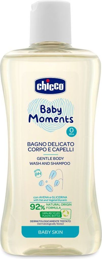 CHICCO Šampon jemný na vlasy a tělo Baby Moments 92 % přírodních složek 200 ml - obrázek 1
