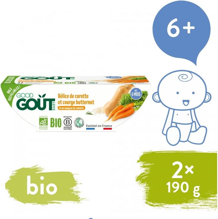 2x GOOD GOUT BIO Pyré z máslové dýně a mrkve 190 g - obrázek 2