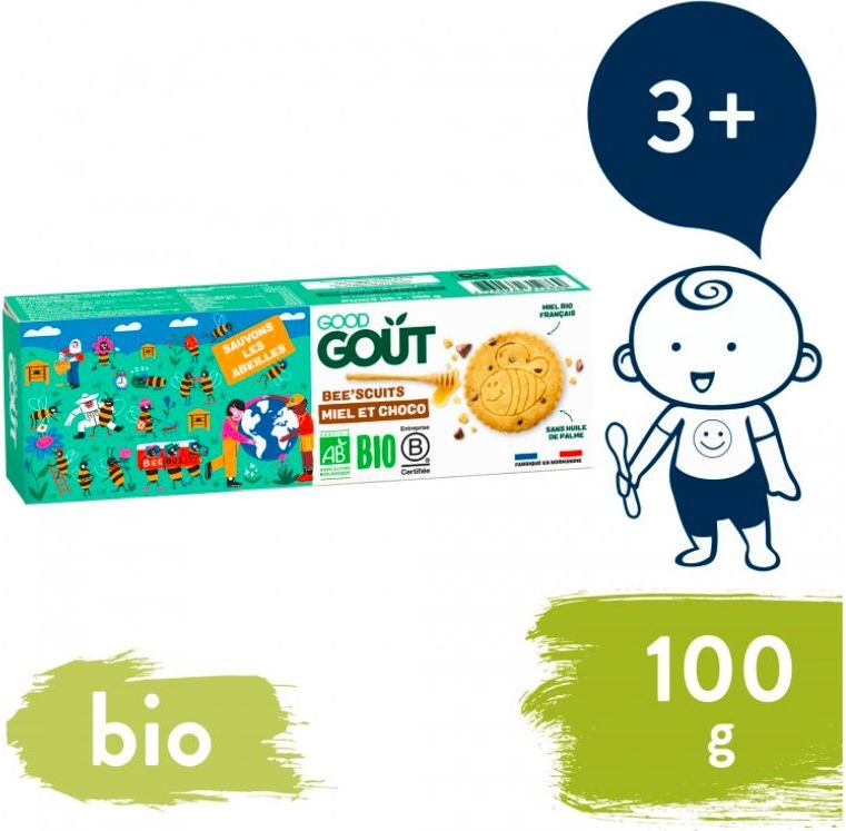 GOOD GOUT BIO Bee´scuits, sušenky s medem a kousky čokolády 100 g - obrázek 2