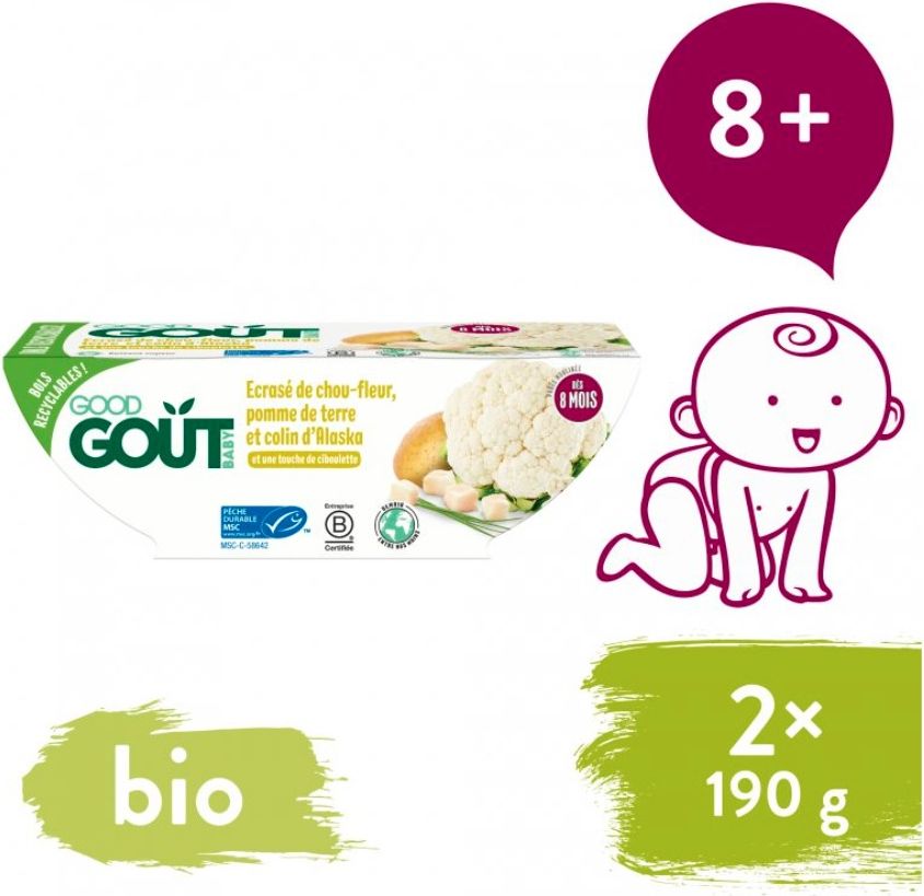 2x GOOD GOUT BIO Treska pestrá s květákem a brambůrky 190 g - obrázek 2