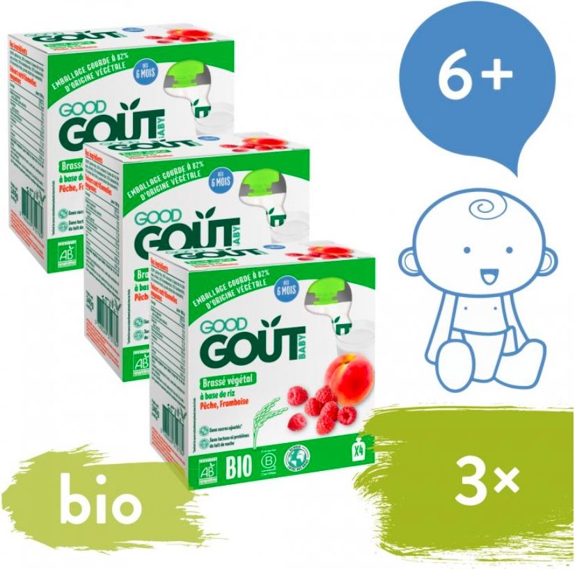 GOOD GOUT BIO Rýžový dezert s broskví a malinou 4x85 g - obrázek 2