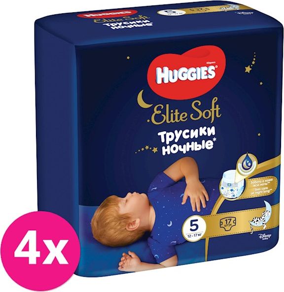4x HUGGIES Elite Soft Pants OVN jednorázové pleny vel. 5, 17 ks - obrázek 1