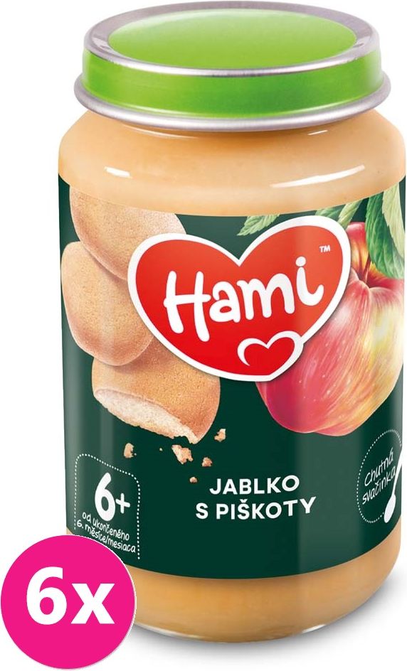 6x HAMI Ovocnoobilný příkrm Jablko s piškoty 190 g, 6+ - obrázek 1