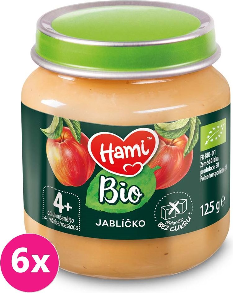 6x HAMI BIO Ovocný příkrm Jablíčko 125 g, 4+ - obrázek 1