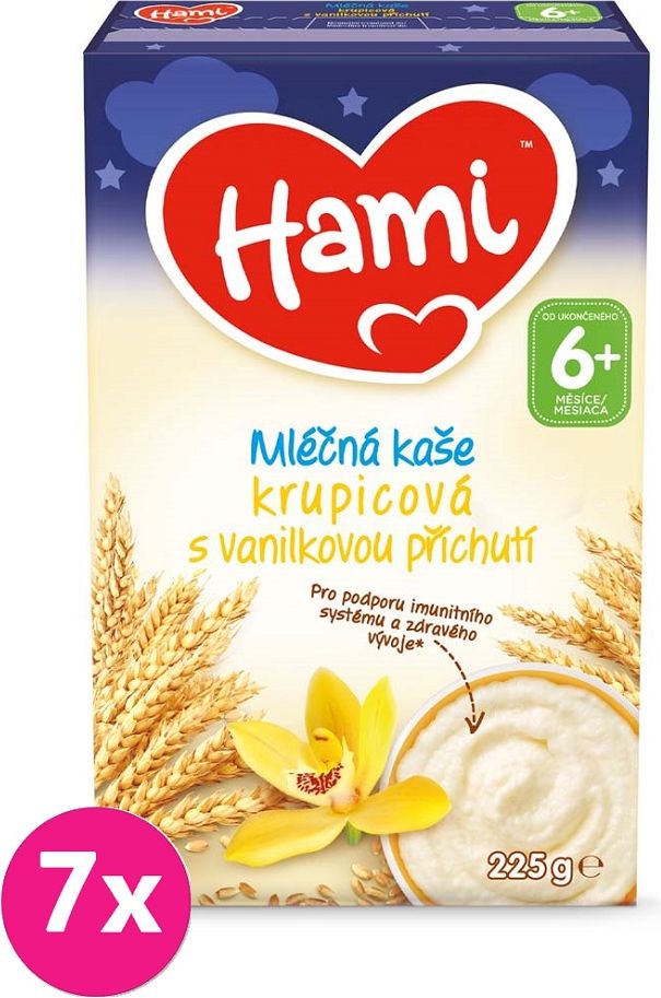 7x HAMI Mléčná kaše krupicová vanilková na dobrou noc 225 g - obrázek 1