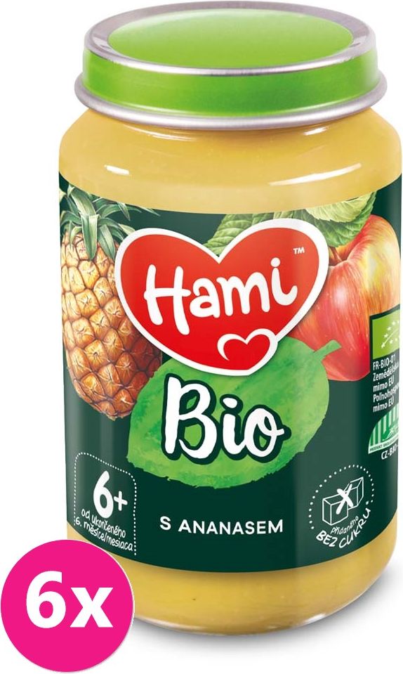 6x HAMI BIO Ovocný příkrm S Ananasem 190 g, 6+ - obrázek 1