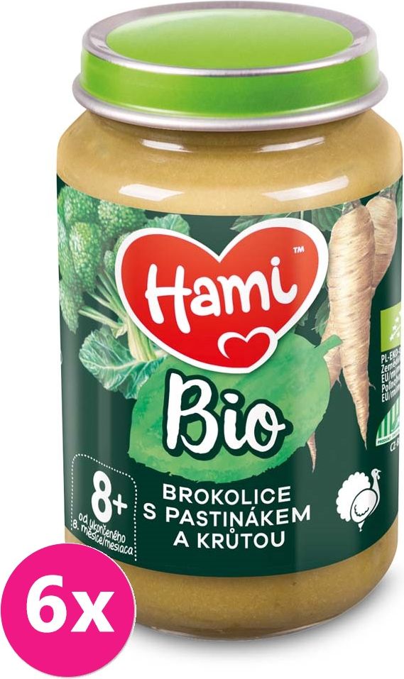 6x HAMI BIO Masozeleninový příkrm Brokolice s pastinákem a krůtou 190 g, 8+ - obrázek 1
