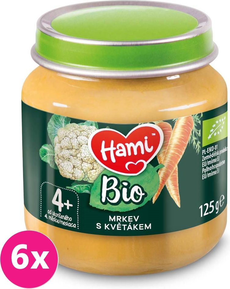 6x HAMI BIO Zeleninový příkrm Mrkev s květákem 125 g, 4+ - obrázek 1