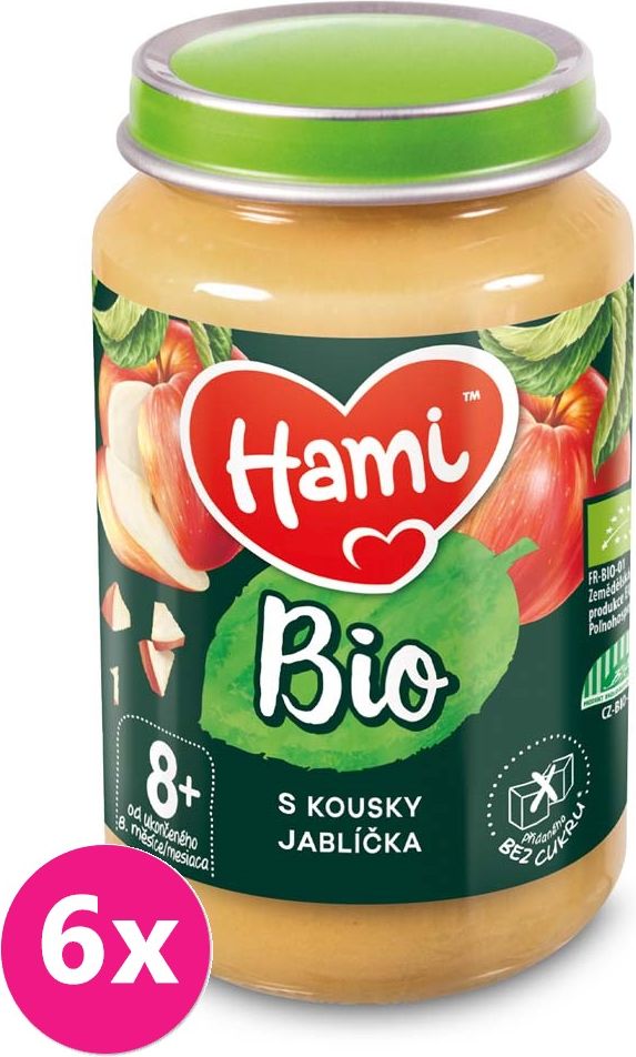 6x HAMI BIO Ovocný příkrm S kousky jablíčka 190 g, 8+ - obrázek 1