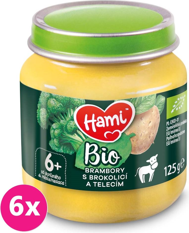 6x HAMI BIO Masozeleninový příkrm Brambory s brokolicí a telecím 125 g, 6+ - obrázek 1