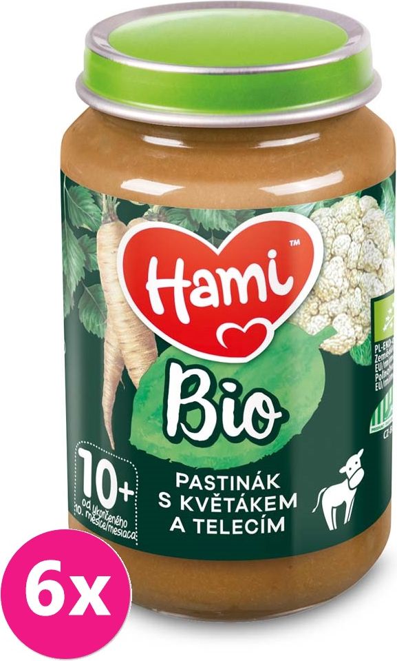 6x HAMI BIO Masozeleninový příkrm Pastinák s květákem a telecím 190 g, 10+ - obrázek 1