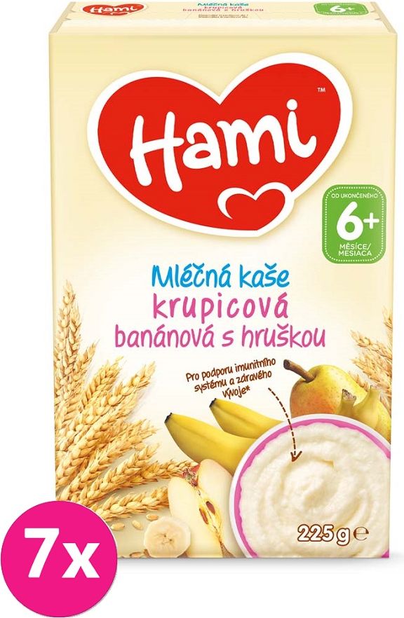7x HAMI Mléčná kaše krupicová banánová a hruškou 225 g, 6+ - obrázek 1