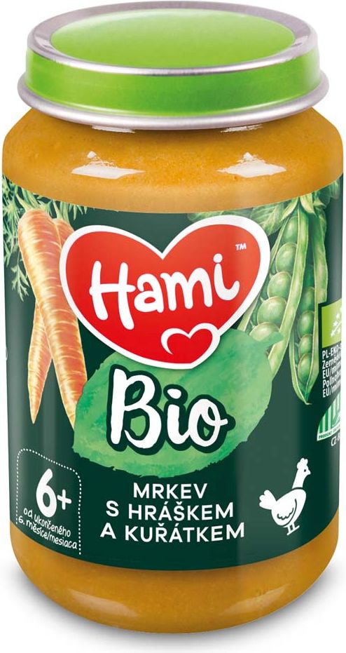 6x HAMI BIO Masozeleninový příkrm Mrkev s hráškem a kuřátkem 190 g, 6+ - obrázek 2