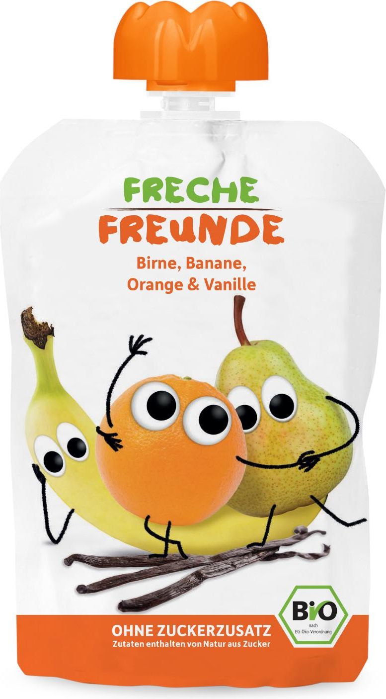 FRECHE FREUNDE BIO Kapsička ovocná Hruška, banán, pomeranč s vanilkou 12 m, 100 g - obrázek 1