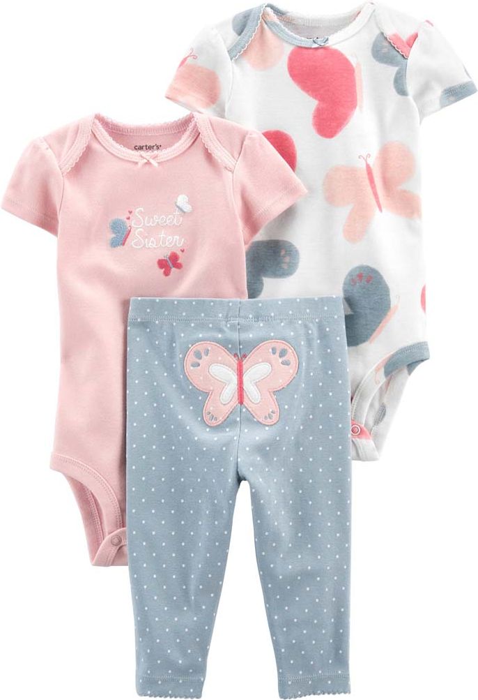 CARTER'S Set 3dílný body kr. rukáv 2ks, kalhoty Pink Butterfly dívka LBB 3m - obrázek 1