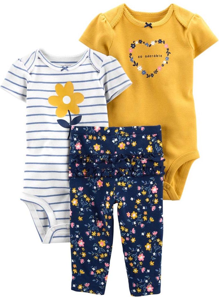 CARTER'S Set 3dílný body kr. rukáv 2ks, kalhoty Multiflora dívka LBB NB - obrázek 1