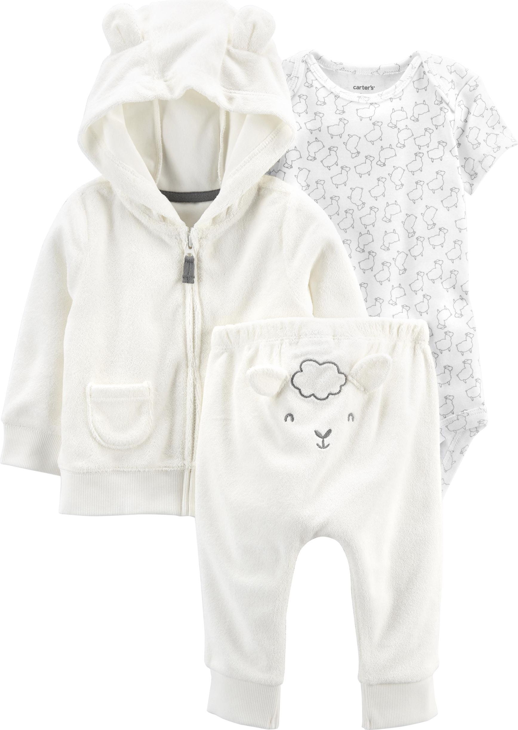 CARTER'S Set 3dílný body kr. rukáv, mikina, tepláky White Sheep neutrál LBB 9m, vel. 74 - obrázek 1