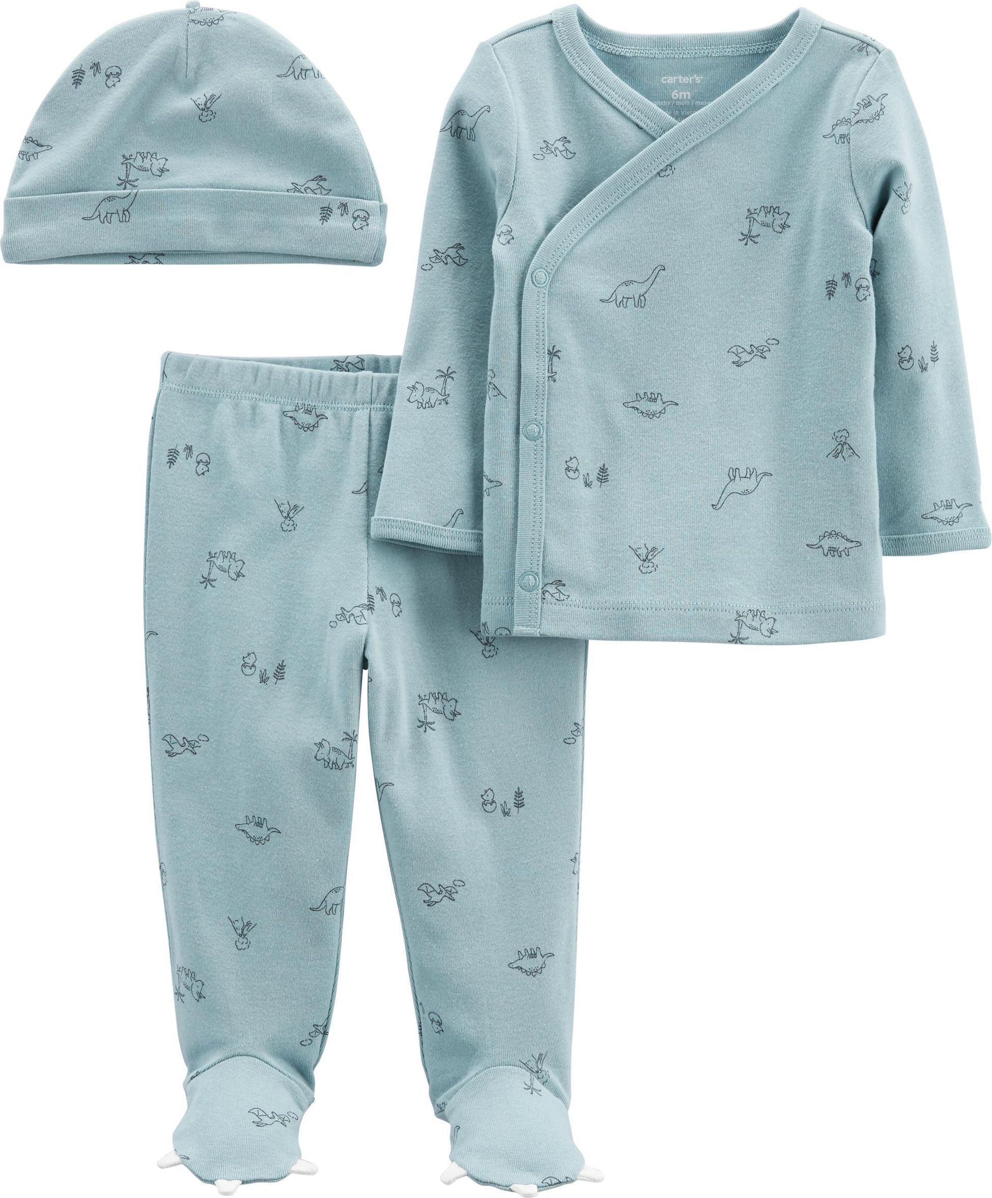 CARTER'S Set 3dílný tričko dl. rukáv, polodupačky, čepice Blue Dino chlapec LBB PRE, vel. 46 - obrázek 1