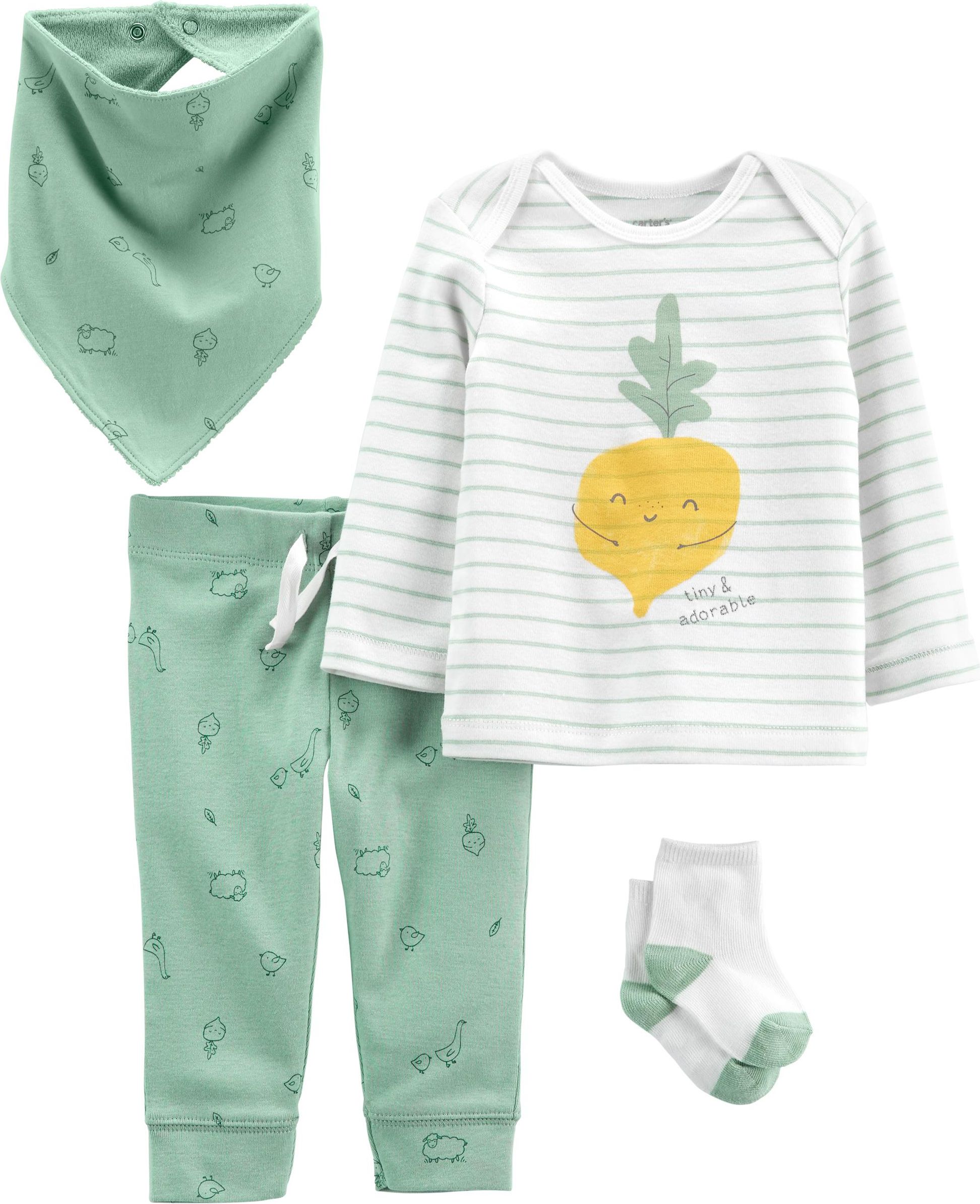 CARTER'S Set 4dílny tričko dl. rukáv, tepláky, ponožky, bryndáček Veggies neutrál LBB 9m, vel. 74 - obrázek 1