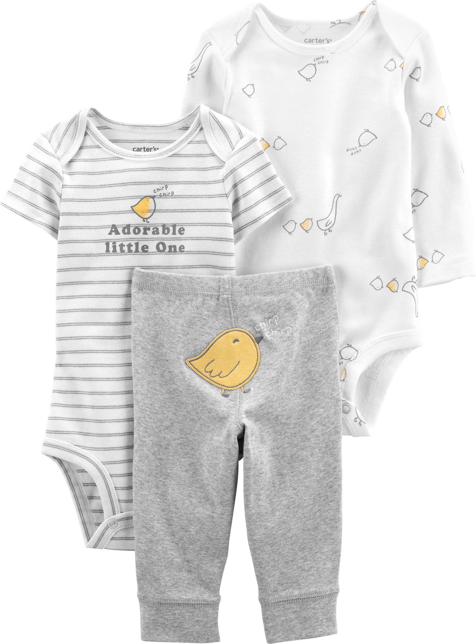 CARTER'S Set 3dílný body kr. rukáv, body dl. rukáv, tepláky Grey Chick neutrál LBB 9m, vel. 74 - obrázek 1