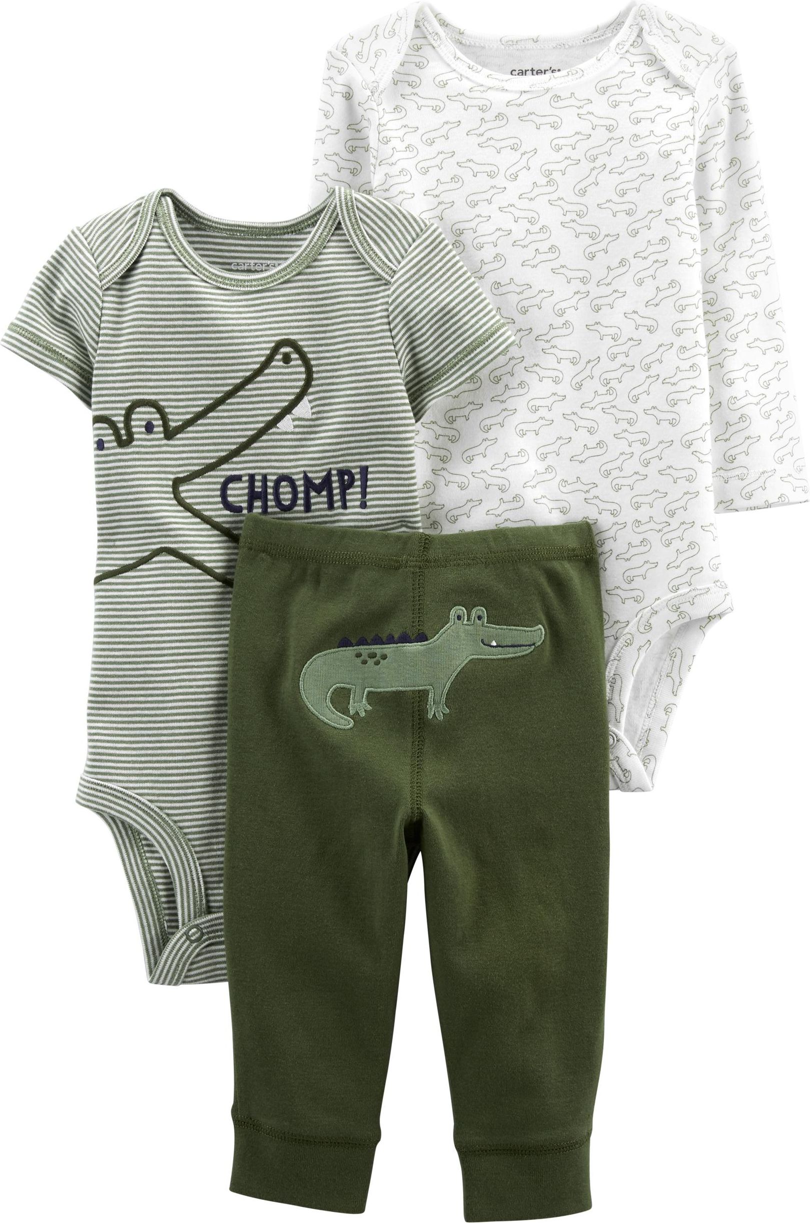 CARTER'S Set 3dílný body kr. rukáv, body dl. rukáv, tepláky Green Croc chlapec LBB 9m, vel. 74 - obrázek 1