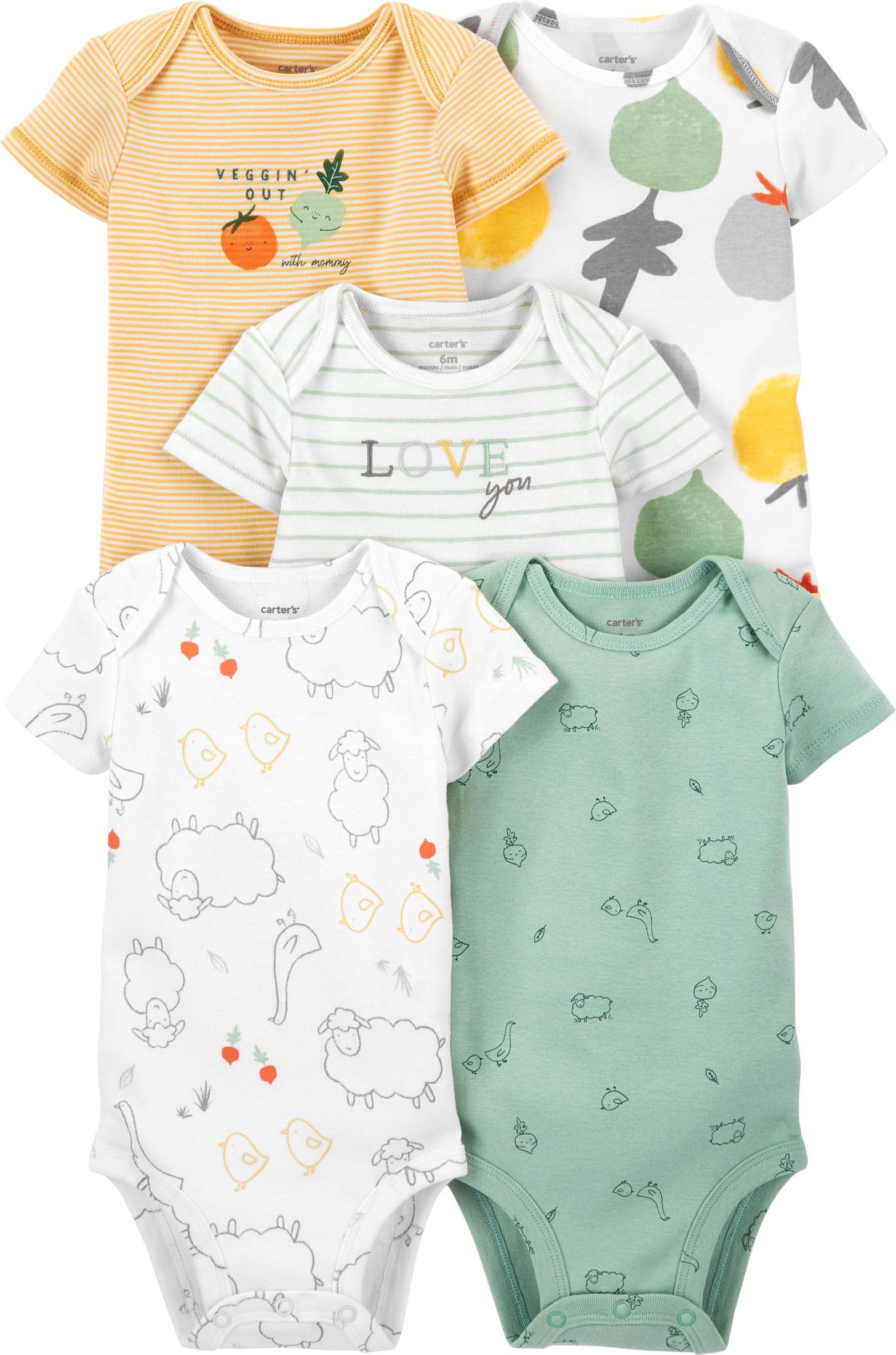 CARTER'S Body krátký rukáv Veggies neutrál LBB 5ks 6m, vel. 68 - obrázek 1