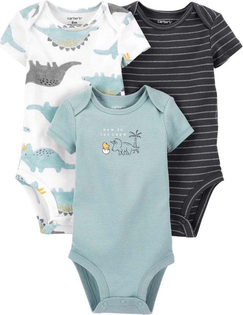 CARTER'S Body krátký rukáv Blue Dino chlapec LBB 3ks 6m - obrázek 1