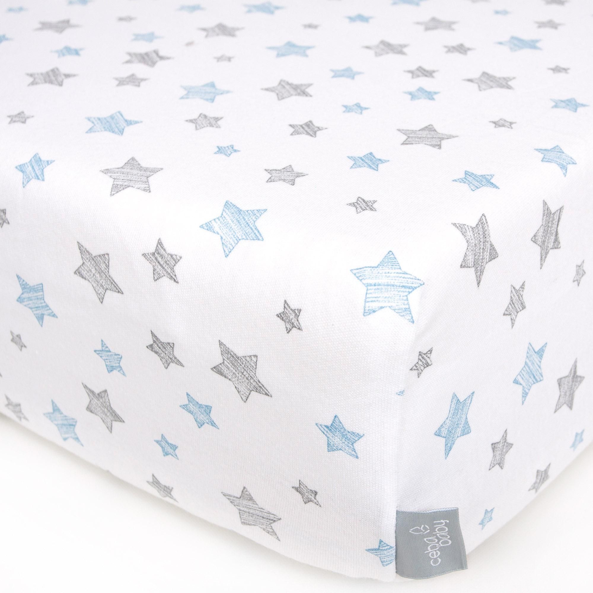 CEBA Prostěradlo Žerzej napínací s gumou 120x 60 Blue Stars - obrázek 2
